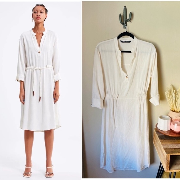 Zara Ivory Linen Tunic Dress - Picture 1 of 10